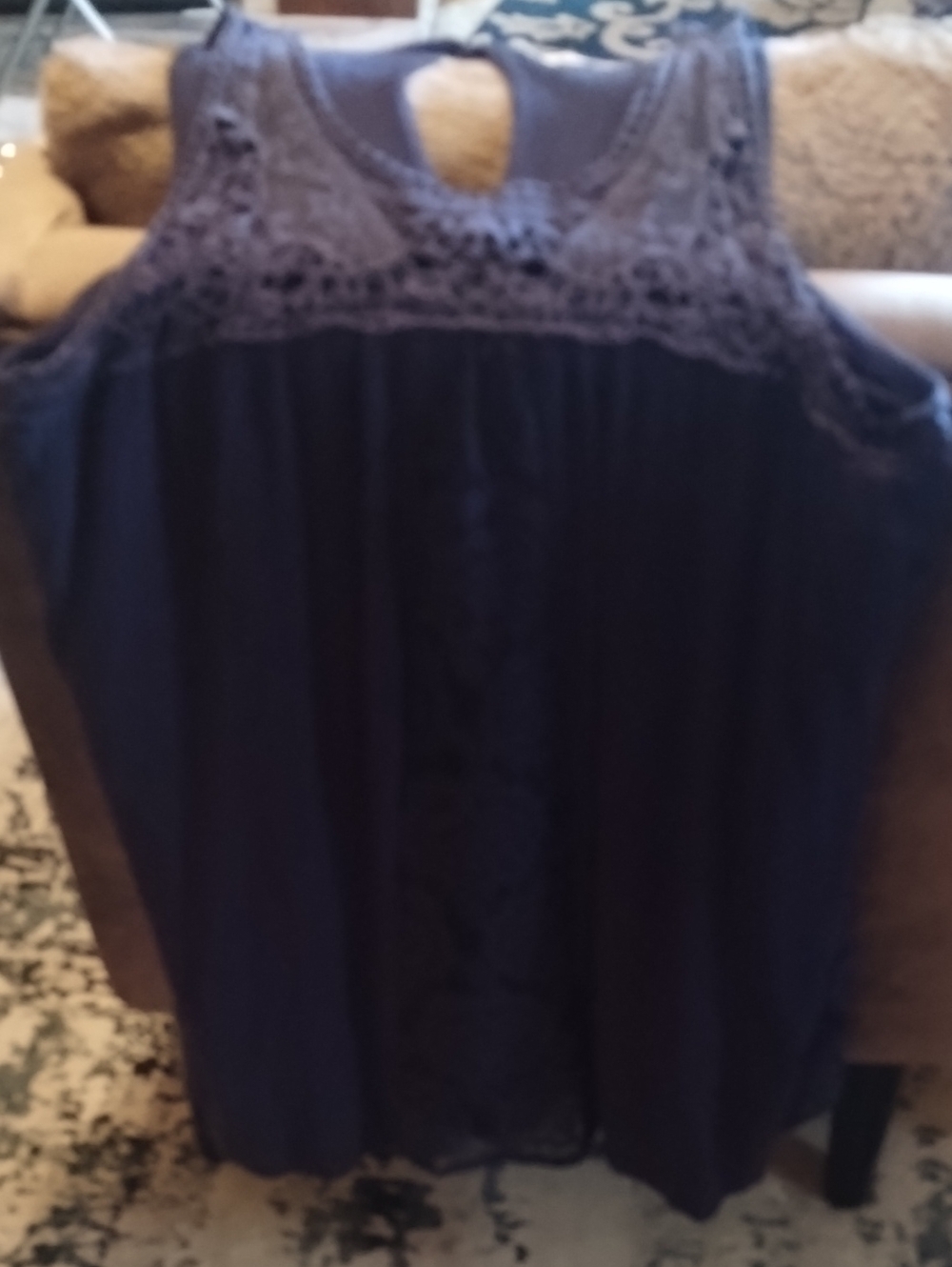love Fire Deep Blue Crochet Yoke Dress